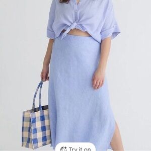JCrew Light Blue Linen-Blend Midi Skirt - Women's